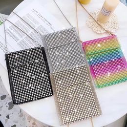 Universal Glitter Full Diamond Rainbow Crossbody Bag Shell Shinning Shoulder Lanyard Strap Handbag for iPhone Samsung Sony Huawei Oneplus