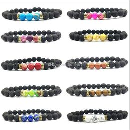 16 Colours Chakras Black Lava Stone Beads strand Bracelet Essential Oil Diffuser Bracelets Volcanic Rock Beaded Elastic Hand Strings Jewellery