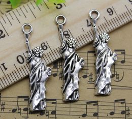 100pcs Statue of liberty Alloy Charms Pendant Retro Jewellery Making DIY Keychain Ancient Silver Pendant For Bracelet Earrings 34x10mm