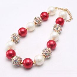 Newest Design Christmas Kid Chunky Beads Necklace Red Gold Colour Girl Bubblegum Chunky Beads Necklace Jewellery For Children