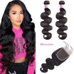 Brazilian Virgin Hair Extensions 2 Bundles With 5X5 Lace Closure Body Wave 3 Pieces/lot Human Hair Products 8-28inch