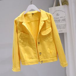 2019 Denim Jacket Women Korean Yellow Pink Coats and Jackets Women Short Harajuku Jean Jacket Spring Autumn Jeans Coat KJ2351