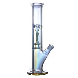 12 inch Luminous Glow Glass Bong rainbow Colourful straight tube bong hookah shisha Glass Water Bong with 14mm bowl downstem ice catcher