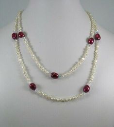 Hand knotted natural baroque red white freshwater pearl crystals sweater chain3-4mm long 86cm necklace