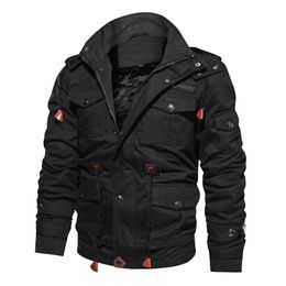 Men Jacket Thick Casual Cotton Winter Military Jacket Men Outerwear Fleece Hooded Coat with Multi Pockets