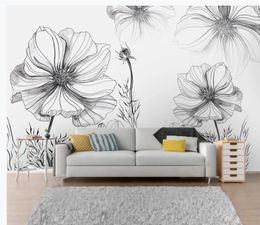 Modern minimalist hand painted flower tv background wall modern wallpaper for living room