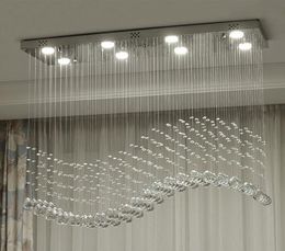 -Moderno Rectángulo de cristal Araña Gota de lluvia Techo de cristal Accesorio de luz Diseño de onda Montaje empotrado para comedor