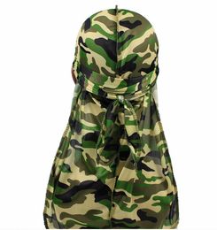 9 color choice Du-rag Miltary Camouflage Silky Durag Colorful Premium 360 Waves Long Tail Silky Durags Hiphop Caps Men Women