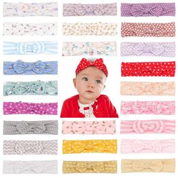 Baby Headbands Infant Rabbit Ears Stripe Printed Hairband Newborn Bow Wave Point Elastic Turban Bowknot Headwear Hair Accessories YP254