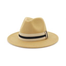 European US Fashion Felt Jazz Hat Women Men Wide Brim Fedora Hats Gentleman Panama Trilby Cap Casual Unisex Gambler Hat