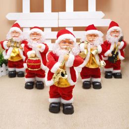 Creative Electric Santa Claus Singing Saxophone Doll Santa Claus Ornaments Barn Gåvor Dekoration Musik Dansande Santa Toy