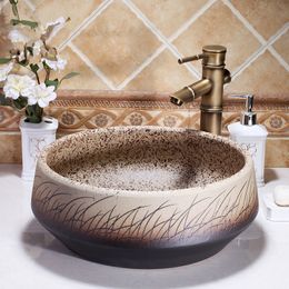 China Artistic Europe Style Counter Top porcelain wash basin bathroom sinks ceramic bathroom vessel sink bowl