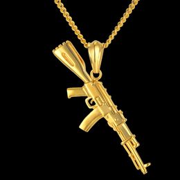 Hiphop Punk Gun Necklace Pendant Male 4Size Chain Hip Hop Jewellery Men Stainless Steel/Black/Gold Colour bijoux AK47 Necklace