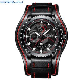 Relogio Masculino CRRJU Men's Luxury Sport Quartz Watches Top Brand Luxury Male Military Waterproof Wristwatch Leather Watches