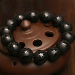 Hot-selling natural Obsidian polished six-character mantra Ball Bracelet fashion boutique Jewellery men and women money transfer b