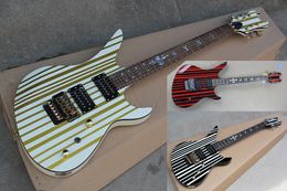 Factory Custom White and Gold$Red&black Electric Guitar with Gold&chrome Hardware,Double Rock,White Pearl Fret Inlay,Offer Customised