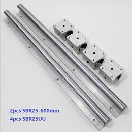 2pcs SBR25-600mm linear guide /rail + 4pcs SBR25UU linear bearing blocks for cnc router parts