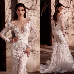 2020 Mermaid Wedding Dresses Long Sleeves Applique Wedding Gowns Sweep Train With Detachable Tarin Bridal Gowns Vestidos De Novia