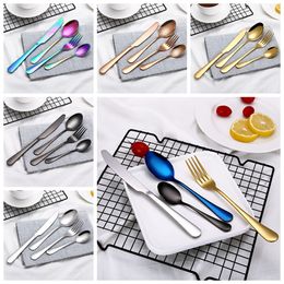 Rainbow Cutlery Set Stainless Steel Dinnerware Stainless Steel Spoon Set Fork Spoon Knife Steel Cutlery Dinnerware Set RRA1900