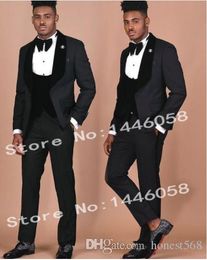 Handsome One Button Groomsmen Shawl Lapel Groom Tuxedos Men Suits Wedding/Prom/Dinner Best Man Blazer(Jacket+Pants+Tie+Vest) 1022