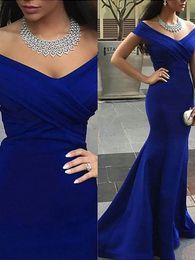 2019 Royal Blue Mermaid Prom Dresses Off The Shoulder Pleats paolo sebastian Dresses Evening Wear Formal Dress Party Dress For Special