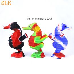 Discount price hookah smoking silicone seahorse water bongs smoking accessories mini pipes shisha bubbler with thick glass bowl