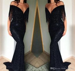 Black Off Shoulder Prom Dresses Glamorous Mermaid Tassels Holidays Graduation Wear Evening Party Gowns Custom Made Plus Size