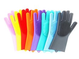 Silicone Magic Washing Glove Brush Reusable Household Scrubber Anti Scald Dishwashing Gloves For Pet Kitchen Bathroom Tools Women Gift