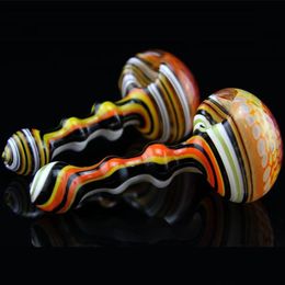 2020 New Colourful Hollow Glass Hand Pipes Glass Spoon Pipes tobacco dry herb bong 5 Inch Hand bubblers smoking pipes in stock