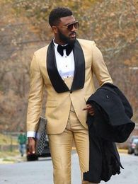 Handsome One Button Beige Groom Tuxedos Shawl Lapel Groomsmen Mens Wedding/Prom/Dinner Best Man Blazer (Jacket+Pants+Vest+Tie) K110