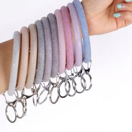 Silicone Wrist Key Ring Fashion Glitter Bracelet Sports Keychain Bracelets Bangle Round Key Rings Large O Keyring Jewelry GGA2511