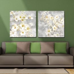 DYC 10059 2PCS White Flowers Print Art Ready to Hang Paintings 000