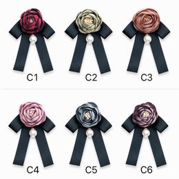 Designer Retro Rose Pearl Flower Brooches Black Bow Tie Blouse Collar Pin Clothing Boutonniere 6 Colours Fashion Accessories Women Jewellery