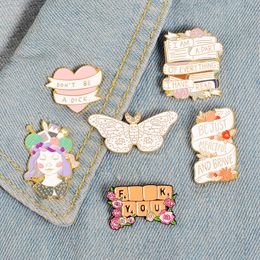 Handcraft Girl Banner Enamel Pin Badge Keyboard Butterfly Brooch Bag Denim Shirt Lapel Pin Romantic Flower Jewellery Gift