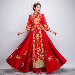 Red Traditional Chinese Gown Wedding Dress 2019 New Woman Long Cheongsam Qipao Vestido Oriental Style Dresses