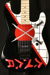 Custom 25th Anniversary WarrenDemartini Crossed Sword San Dimas White Electric Guitar Black Floyd Rose Tremolo, Single Humbucker Pickup