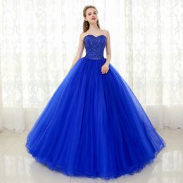 2018 Sexy Beading Sequins Royal Blue Ball Gown Quinceanera Dresses Lace Up Tulle Sweet 16 Dresses Debutante 15 Year Prom Party Dress BQ120