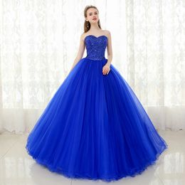 2018 Sexy Beading Sequins Royal Blue Ball Gown Quinceanera Dresses Lace Up Tulle Sweet 16 Dresses Debutante 15 Year Prom Party Dress BQ120