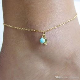 small metal plates UK - Fashion Jewelry Simple Stlye Leaf Bead Pendant Gold colour Metal Plated Chain for Women foot Anklet Small Gift