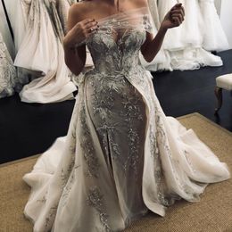 Luxury Major Beading Mermaid Wedding Dresses Plus Size 3D Lace Applique Beaded Crystals Illusion Long Sleeves Bridal Dress Sexy