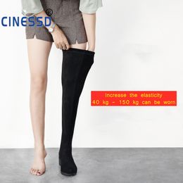 CINESSD Size 44 Thigh High Boots For Women's Winter Over Knee Boots Women Black Slim Warm Shoes Woman Elastic Botas altas Mujer