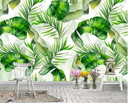 beibehang Modern custom wallpaper Nordic hand painted plant banana leaf mural background wall wallpapers for living room tapety