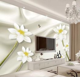 Custom Photo Mural Wallpaper Retro Stylish lotus silk living room Wall Painting Bedroom Living Room Sofa 3D Wall paper