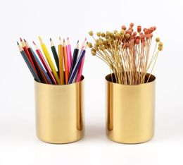 400ml Nordic style brass gold vase Stainless Steel Cylinder Pen Holder for Desk Organisers and Stand Multi Use Pencil Pot Holder Cup SN269