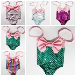Mermaid Swimwears Baby Girl Suspender Swimsuits Big Bow Girls Bath Suits Kids Bikini Beachwear 5 Designs Wholesale DHW3253