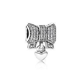 100% 925 Sterling Silver Cubic Zirconia Simple Bow Charms Fit Original European Charm Bracelet Fashion Women Wedding Engagement Jewelry Accessories