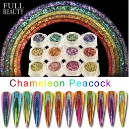 0.2g Peacock Holographic Chameleon Nail Sequins 2017 Colorful Laser Glitter Dust Nail Art Decorations Pigment CHQC01-12