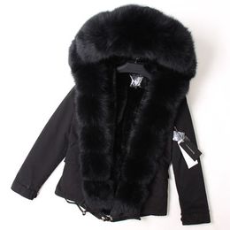 Classic black fox fur trim hoody Threshold women warm jackets black fox and rabbit fur lining black mini parkas