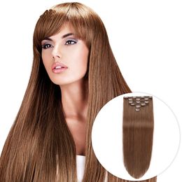 Full Head Clip in Human Hair Extensions 100G peruvian Virgin Straight Hair Clip In Human Hair Extensions Cheap 7PCS Free Shipping 18" 20" 22