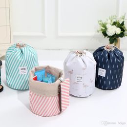 Wholesale 7 Colors Multifunction Travel Storage Bag Eco-friendly Colorful Cylinder Drawstring Large Cosmetic Makeup Bag Oxford Cloth DH0646